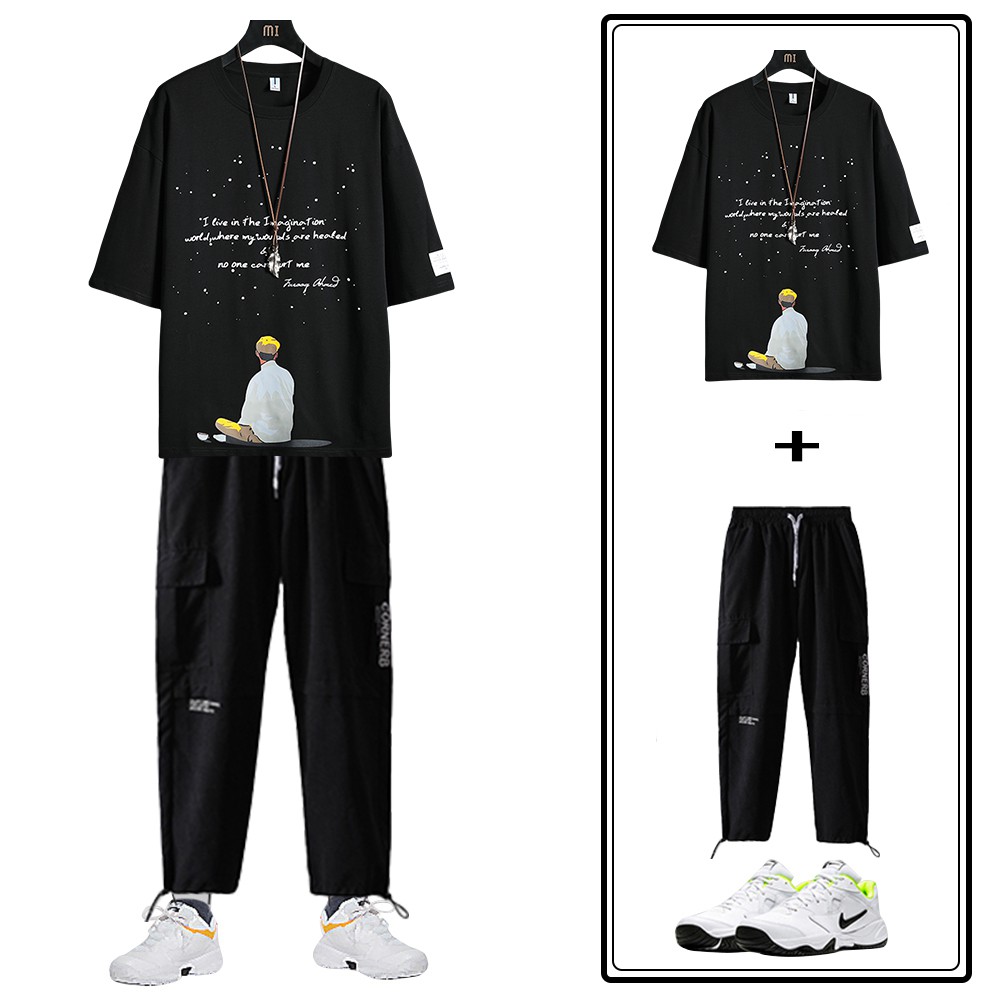Bộ Đồ Thun Nam Thể Thao Mùa Hè Áo Phông Chàng Trai Ngắm Sao Và Quần Jogger Túi Hộp Bo Gấu SET NAM 90000167 | BigBuy360 - bigbuy360.vn