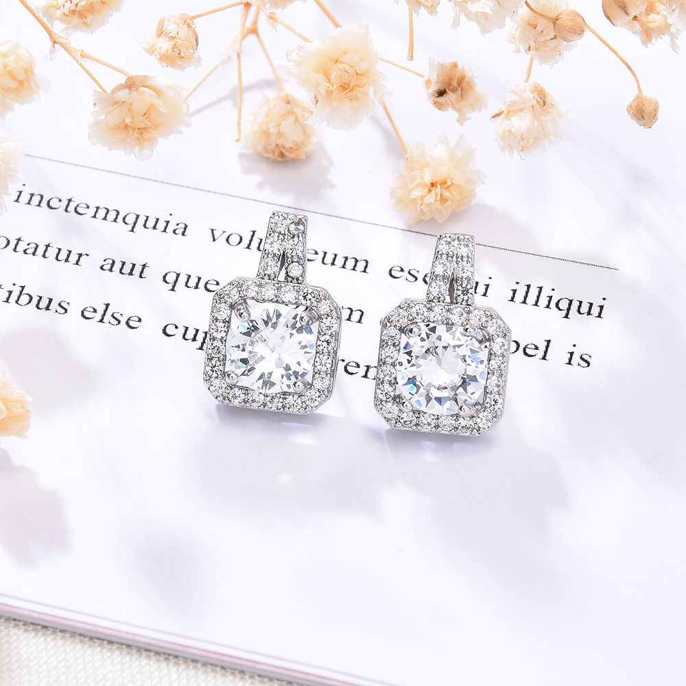 Hoa tai đính đá Sapphire nhân tạo sang trọng phong cách Hàn Quốc