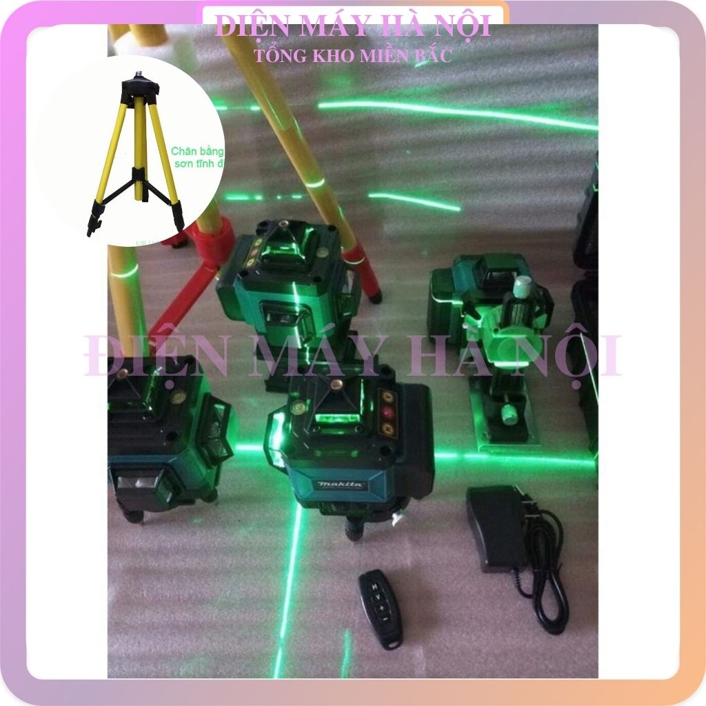 Máy cân mực laze bắn cốt tia laser cân bằng nét chuẩn MAKITA 12 tia xanh 3D có chân đế máy,điều khiển,sạc,hộp nhựa