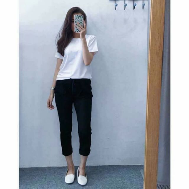 quần baggy jean kaki 2 màu đen và trắng