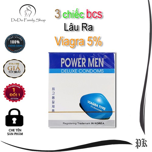 Bao cao su Powermen viagra Type 5% kéo dài thời gian yêu hộp 3 chiếc siêu mỏng