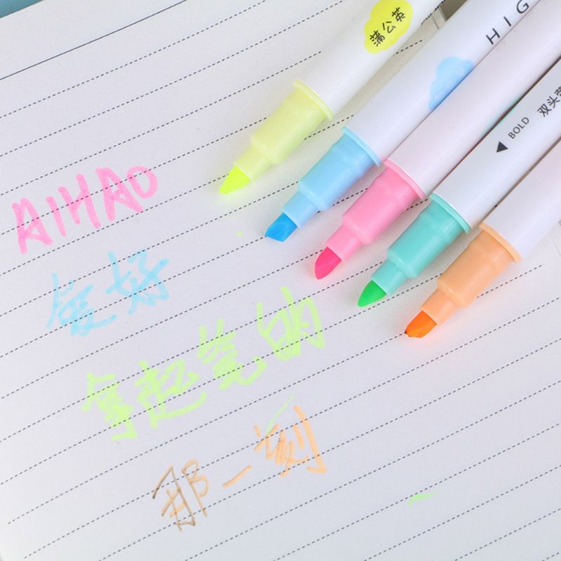 Set 5 bút dạ quang màu sắc kẹo ngọt thiết kế hai đầu tiện dụng