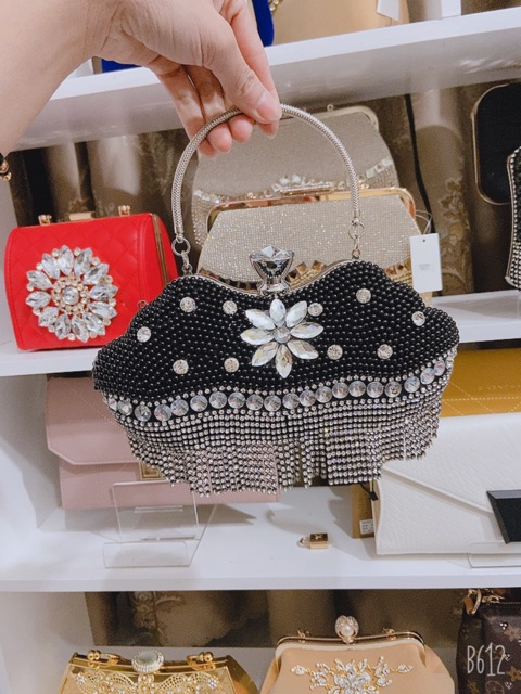 Clutch Sò đính đá tua rua siêu sang chảnh