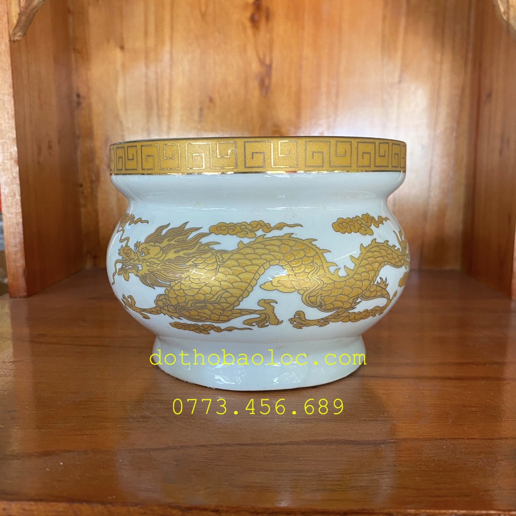 Bát nhang sứ trắng rồng vàng 4 cỡ Đường Kính ( 8.5 , 9.5 , 11 , 12 )CM