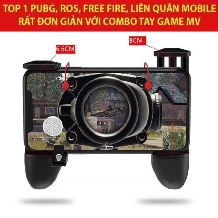 Tặng kèm 2 bao ngón tayTay cầm chơi game MV hỗ trợ PUBG-FREE FIRE gồm 4 nút click và nút di chuyển