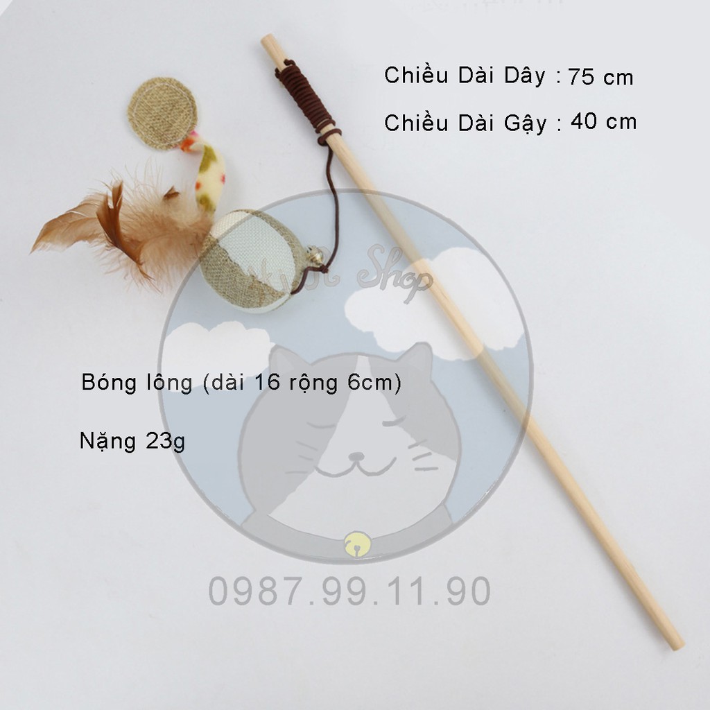 [Đồ Chơi] Cần Câu Cho Mèo Làm Bằng Gỗ An Toàn Với Chều Dài 40cm, Có Chuông Với Đồ Chơi Ngộ Nghĩnh Nhiều Màu Sắc Cho Boss