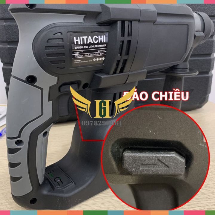 Máy Khoan Đục Bê Tông Hitachi 118V, không chổi than 2 Pin+Tặng Mũi Khoan Đục Như Hình