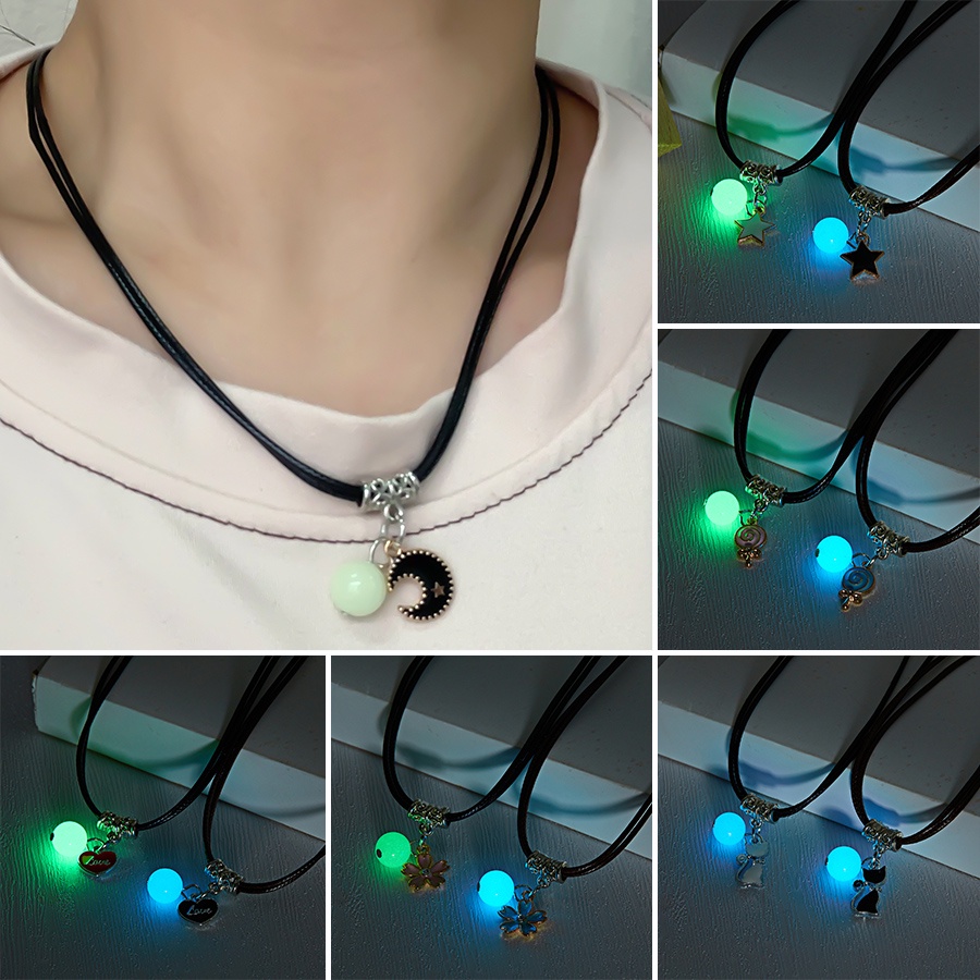 Set 2 vòng cổ RINHOO FRIENDSHIP mặt dạ quang tùy chọn thời trang Hàn Quốc cho nam và nữ