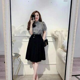 Chân váy phối 2 cúc dáng dài