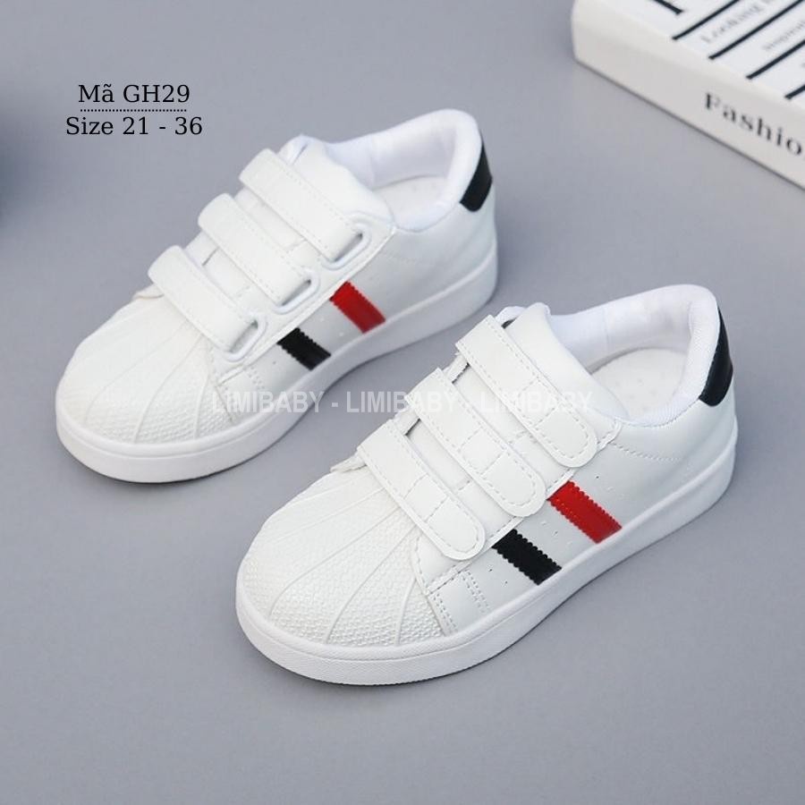 Giày trẻ em LIMIBABY, giày thể thao cho bé trai bé gái trắng 2 sọc đen đỏ đi học đi chơi 1 đến 10 tuổi cá tính GH29