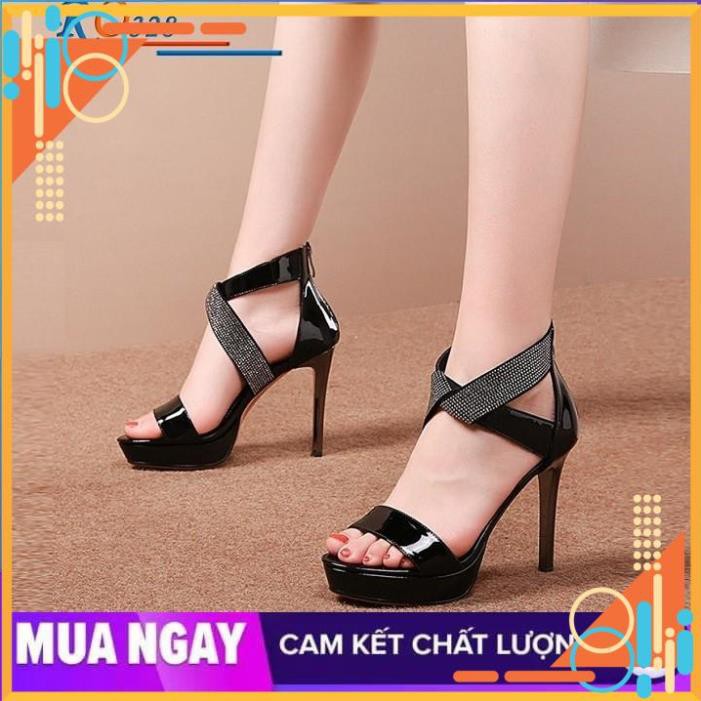 [Freeship] Giày cao gót nữ đẹp hở mũi 10cm hàng hiệu rosata hai màu đen vàng ro328