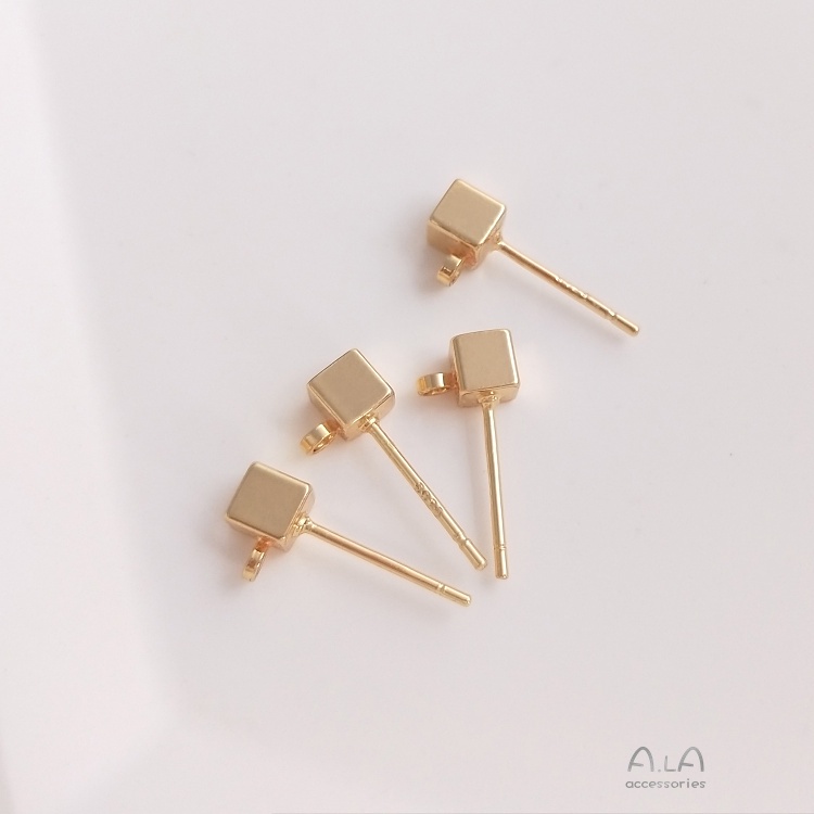 1 Cặp〕°Bông Tai Mạ Bạc 925 Hình Vuông Nhỏ 14K Cao Cấp Màu Sắc Thời Trang