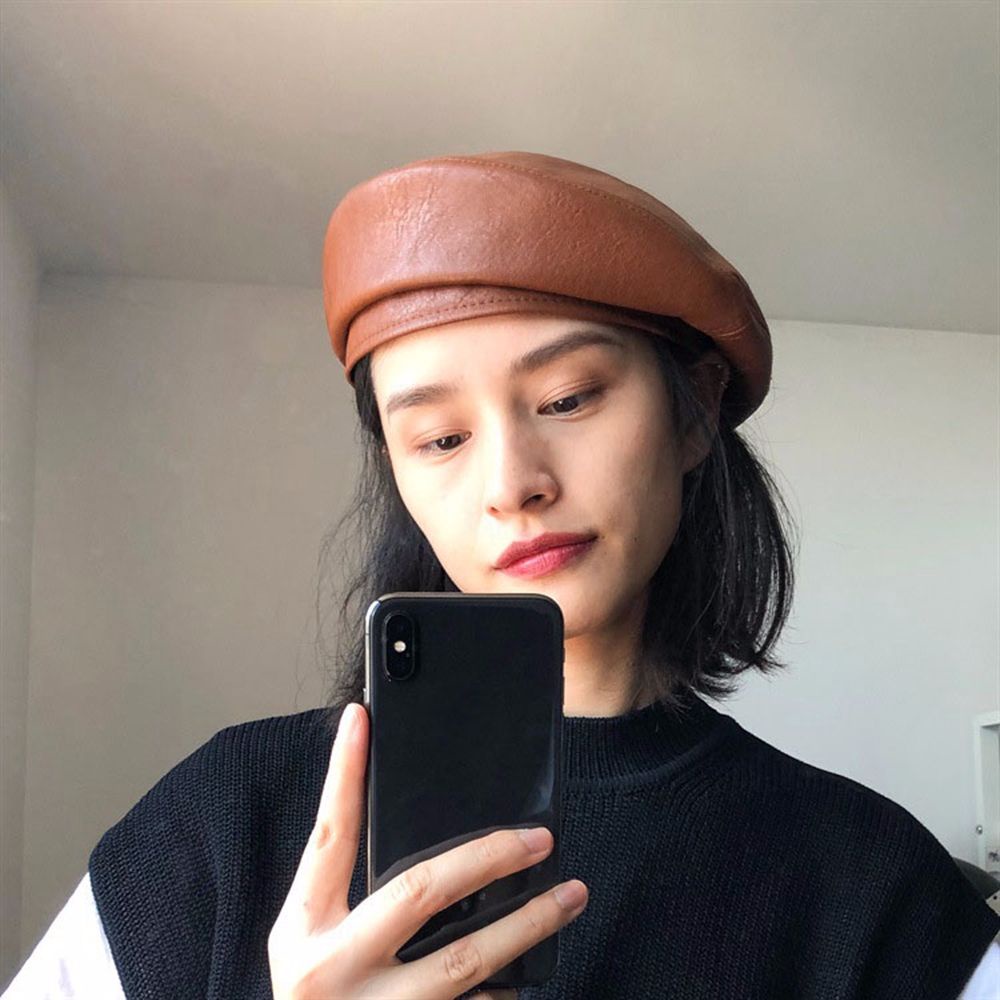 Mũ Nồi Bằng Da Pu Phong Cách Retro Hàn Quốc Nhiều Màu Sắc Cho Nữ