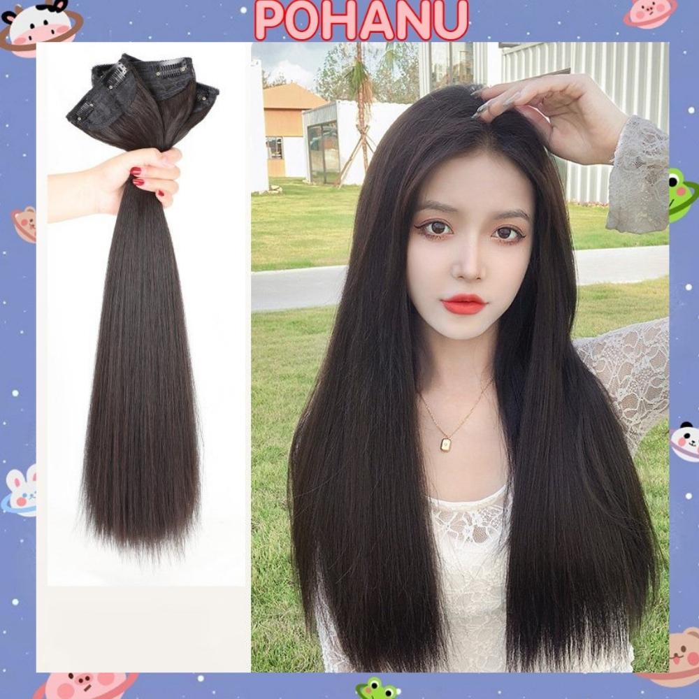 Set 3 dải tóc giả thẳng dài Pohanu tóc giả kẹp phím cao cấp bồng bềnh TG19