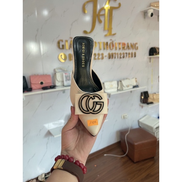 Giày Sục cao gót 7cm da lì bền đẹp, sang chảnh