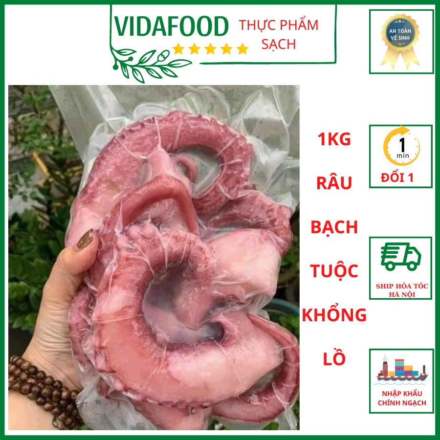 Râu Bạch Tuộc Khổng Lồ To Giòn Sừn Sựt, Túi 1kg Hút Chân Không, Vệ Sinh AN Toàn Thực Phẩm Vidafood