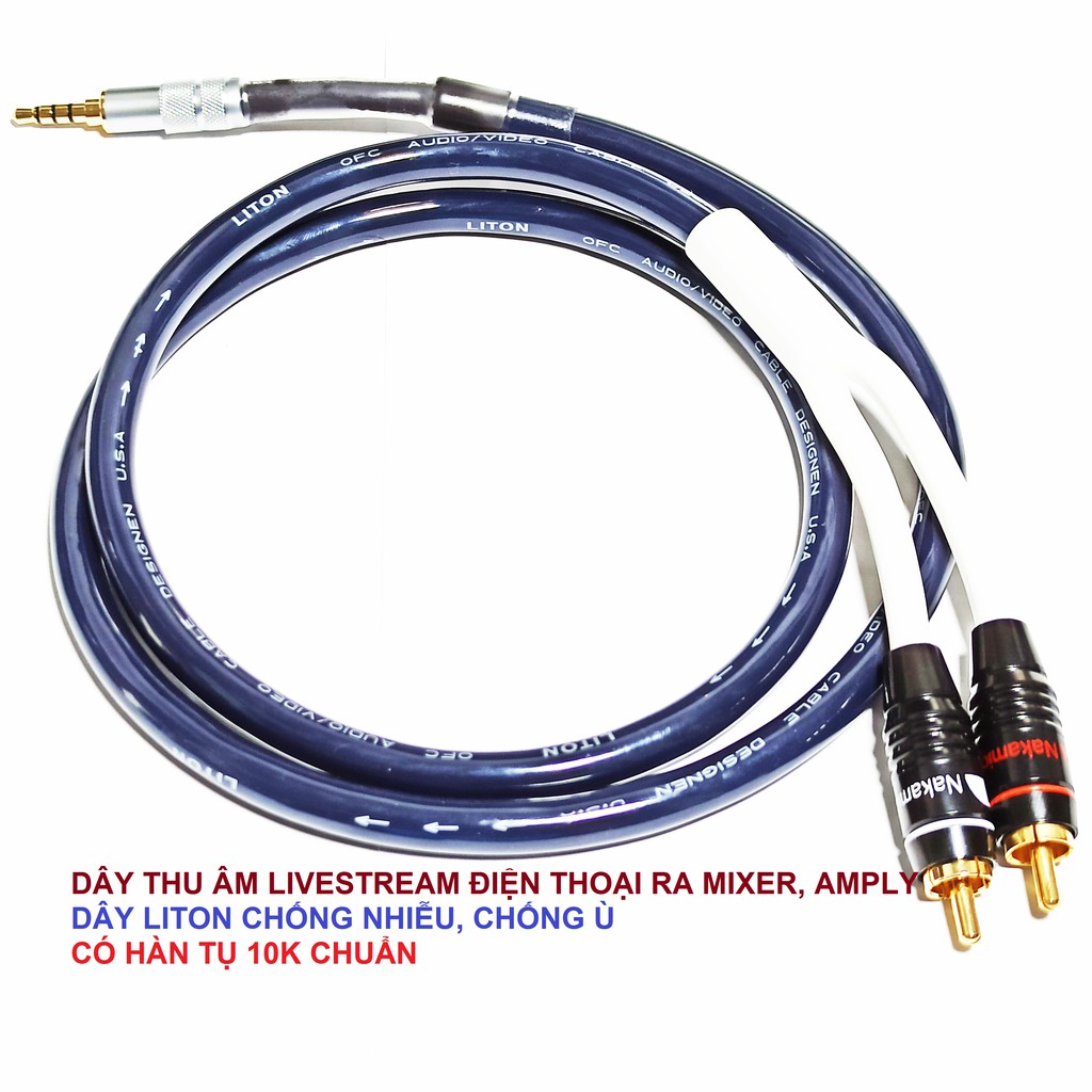 Dây Livestream thu âm từ điện thoại, laptop ra amply, mixer dây liton chống nhiễu (xanh)