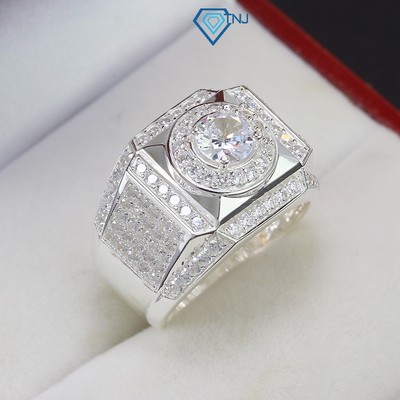 Nhẫn bạc nam mặt vuông đính đá tròn sang trọng NNA0329 - Trang sức TNJ