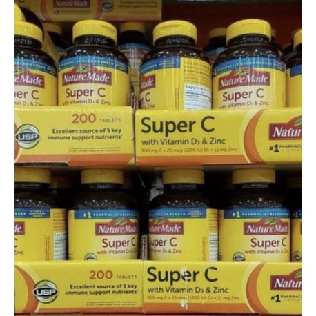 [Date 2023]VIÊN UỐNG TĂNG CƯỜNG HỆ MIỄN DỊCH NATURE MADE SUPER C WITH VITAMIN D3 &amp; ZINC  chai 200 VIÊN