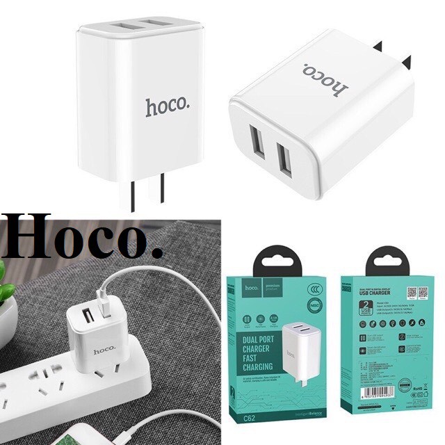 Củ sạc hoco C62/C62A 2 cổng sạc chính hãng hoco