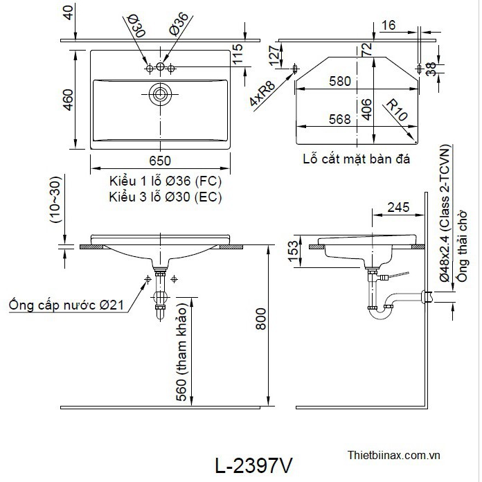 Lavabo Inax Dương Vành AL-2397VEC/VFC/BW1, bảo hành 02 năm