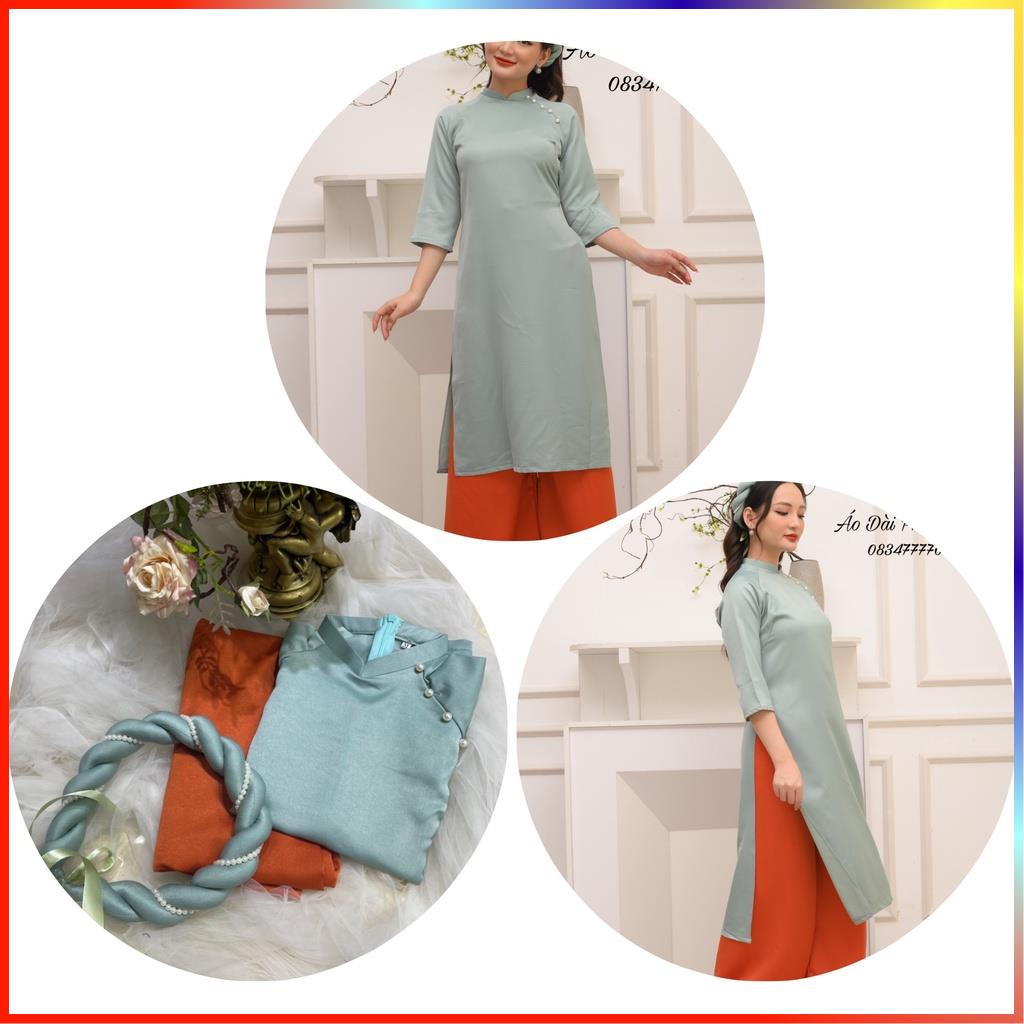 Áo dài cách tân lụa tây thi cổ đính ngọc trai big size