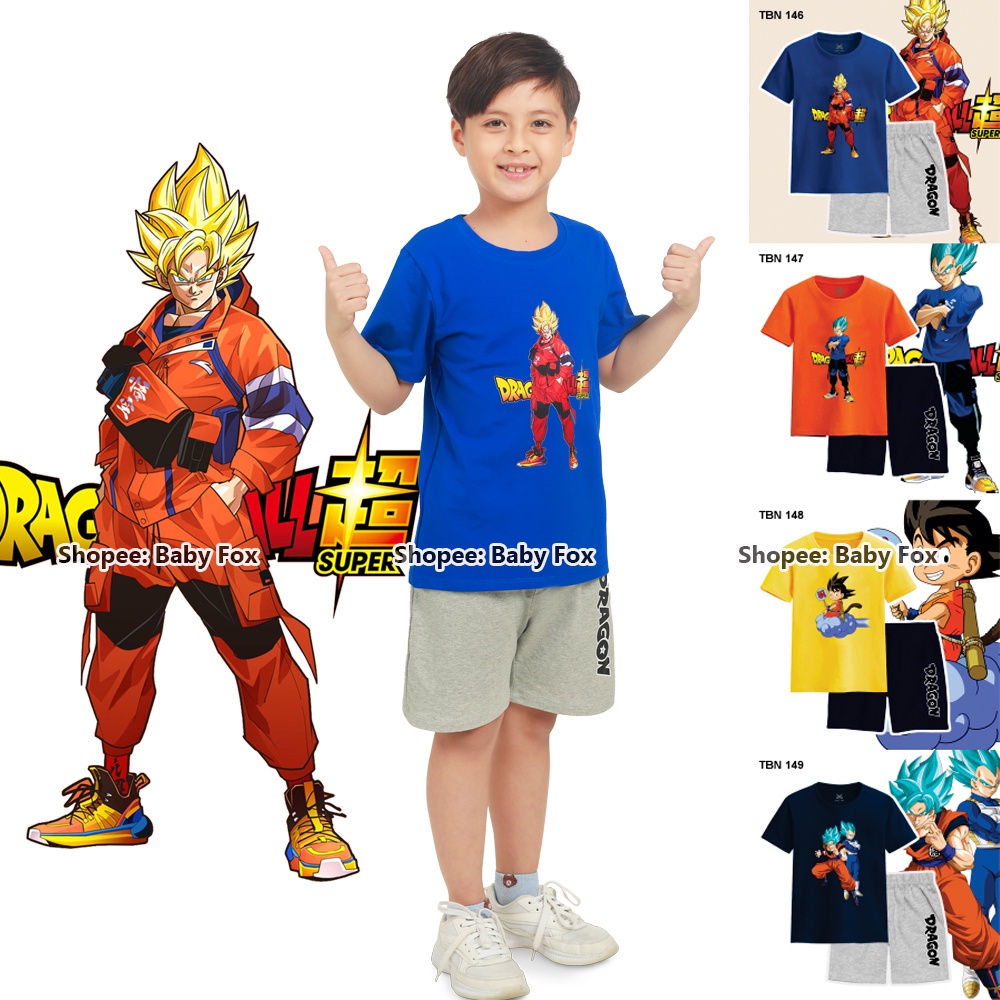 Bộ thun bé trai size nhí, trung, đại 100% cotton loại tốt, thương hiệu BABY FOX, hình Dragon Ball, Songoku j