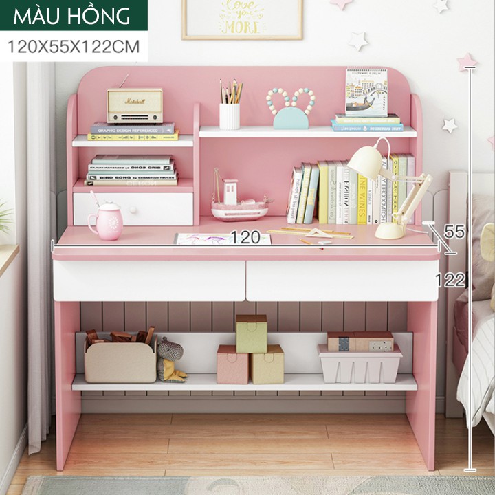 Bàn học chống gù chống cận, có ngăn kéo, tủ nhiều ngăn. Bàn học trẻ em, kích thước 120*55*122cm.