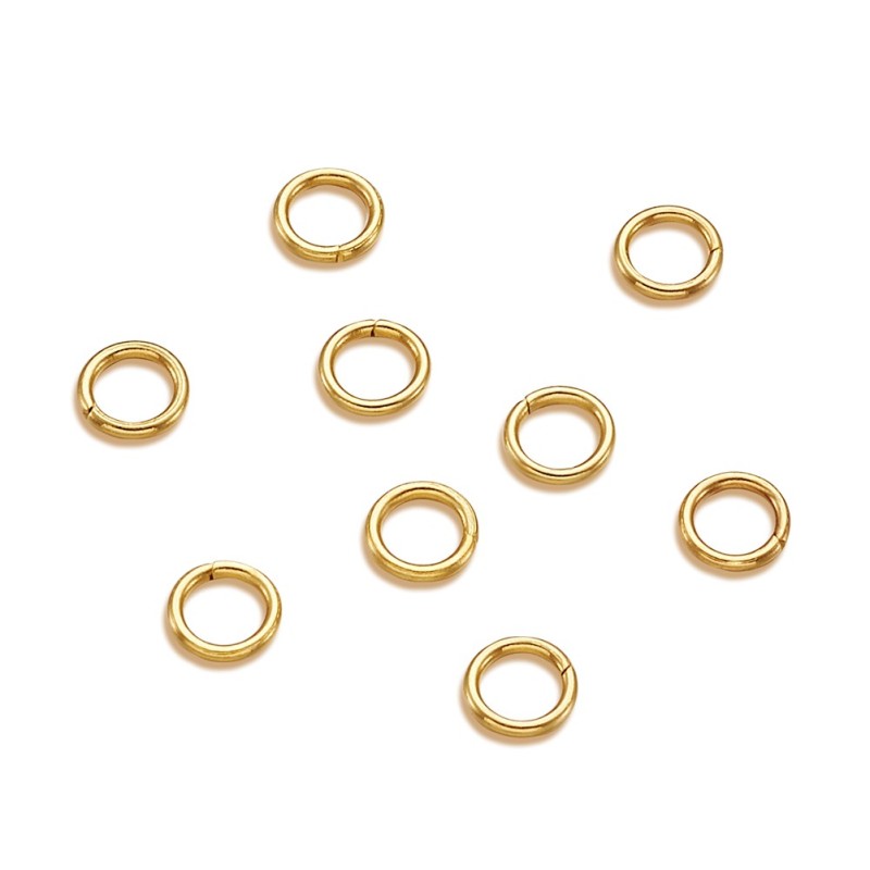 Bộ 100 khoen nối đồ trang sức bằng thép không gỉ mạ vàng 18k 5x0.8mm 3.4mm