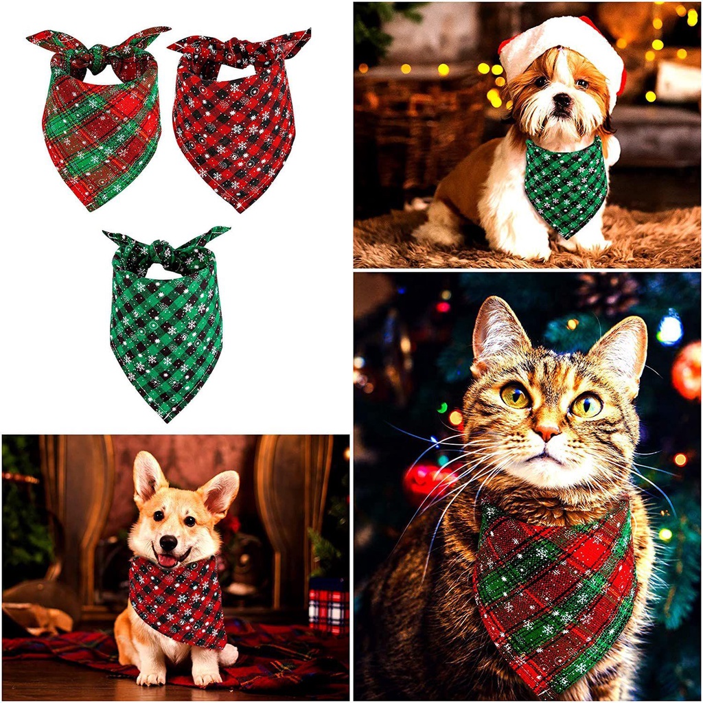 LAYOR1 Christmas Dog Bandanas Decoration Snowflakes Cotton Pet Scarf