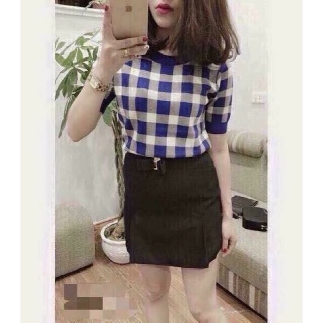 Set áo thun cát caro - váy tag nơ eo: giá shock chỉ còn 149k