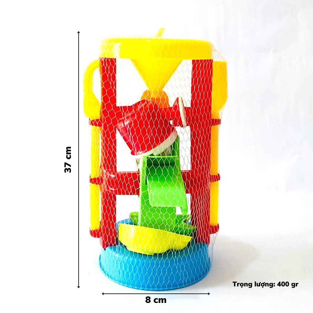 Bộ đồ chơi guồng cát nước đi biển dành cho bé gồm guồng quay và phụ kiện chơi xúc cát hạt muồng