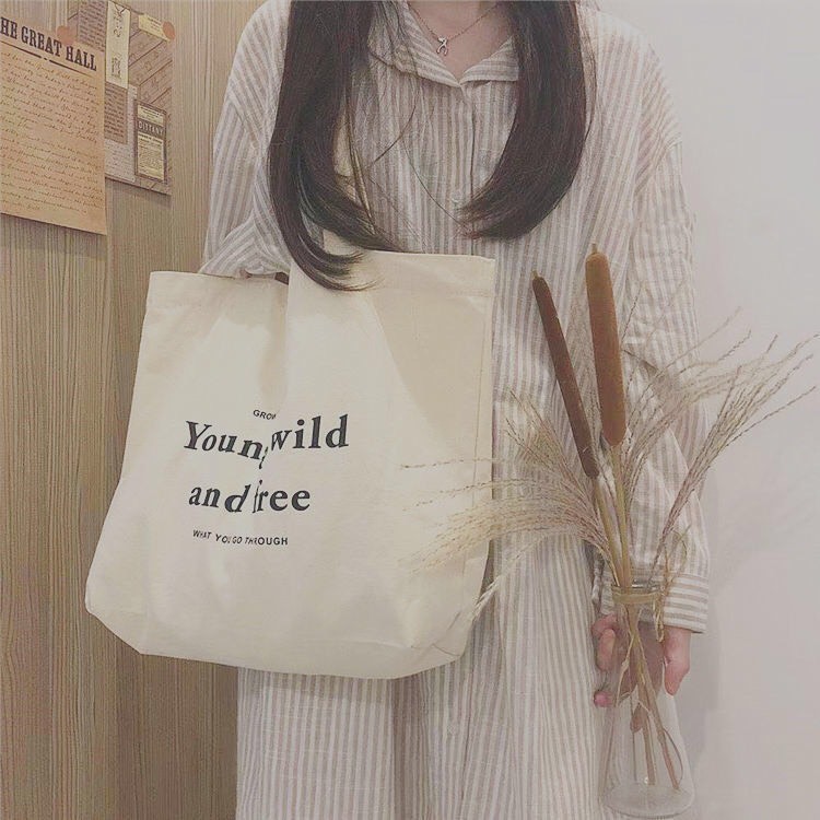 Túi vải bố đựng đồ phong cách vintage Hàn Quốc vừa size A4