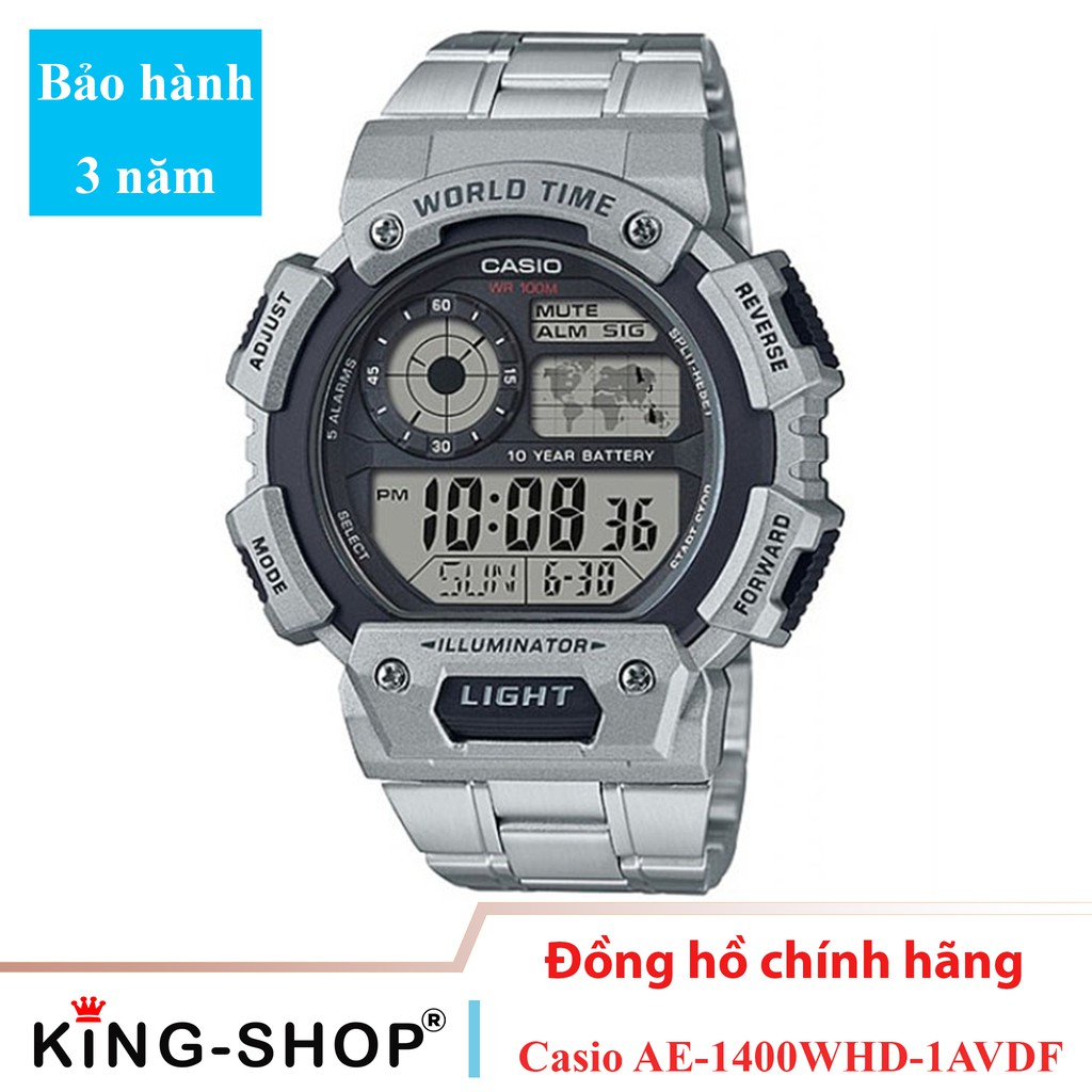 Đồng hồ nam Casio Standard thể thao, điện tử giá rẻ - Dây bằng thép không gỉ, chống nước 10ATM (AE-1400WHD-1AVDF)