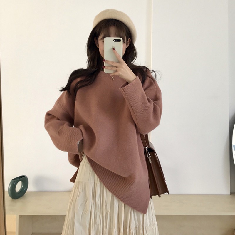 Áo len nữ form rộng xẻ vạt màu Vintage