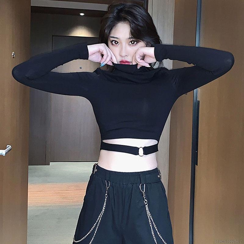 Áo Croptop Tay Dài Cổ Tròn Thiết Kế Hợp Thời Trang Cho Nữ