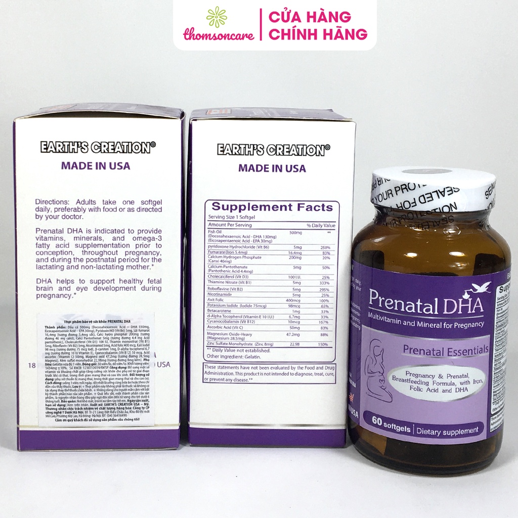 Prenatal DHA - vitamin tổng hợp cho mẹ bầu từ Mỹ có Omega, DHA, sắt, canxi, acid folic cho mẹ bầu