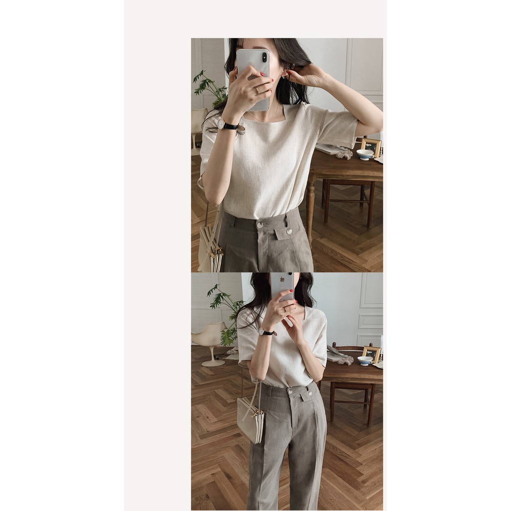 SQUARE NECK BLOUSE T-SHIRT - Áo T-blouse Hàn Quốc