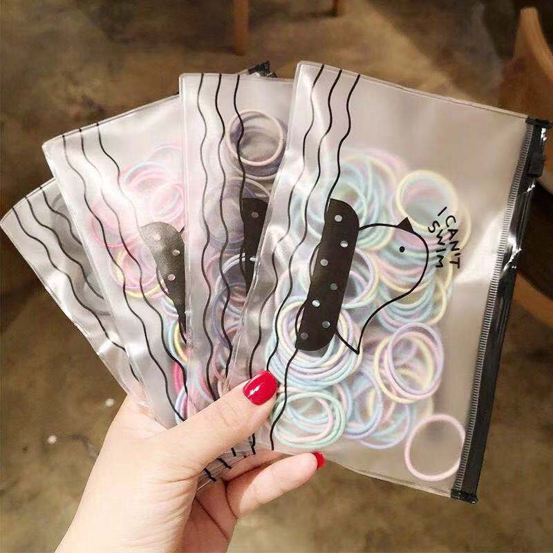 Set 100 dây buộc tóc hình tròn có độ co giãn thiết kế đơn giản nhỏ xinh