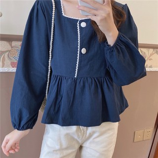 ÁO CỔ VUÔNG TAY DÀI PHỐI REN