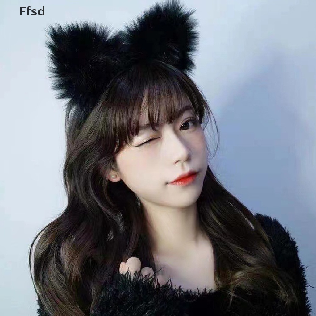 {Ffsd} Băng Đô Cài Tóc Hình Tai Mèo Bằng Lông Mềm Mại Dễ Thương Làm Quà Tặng