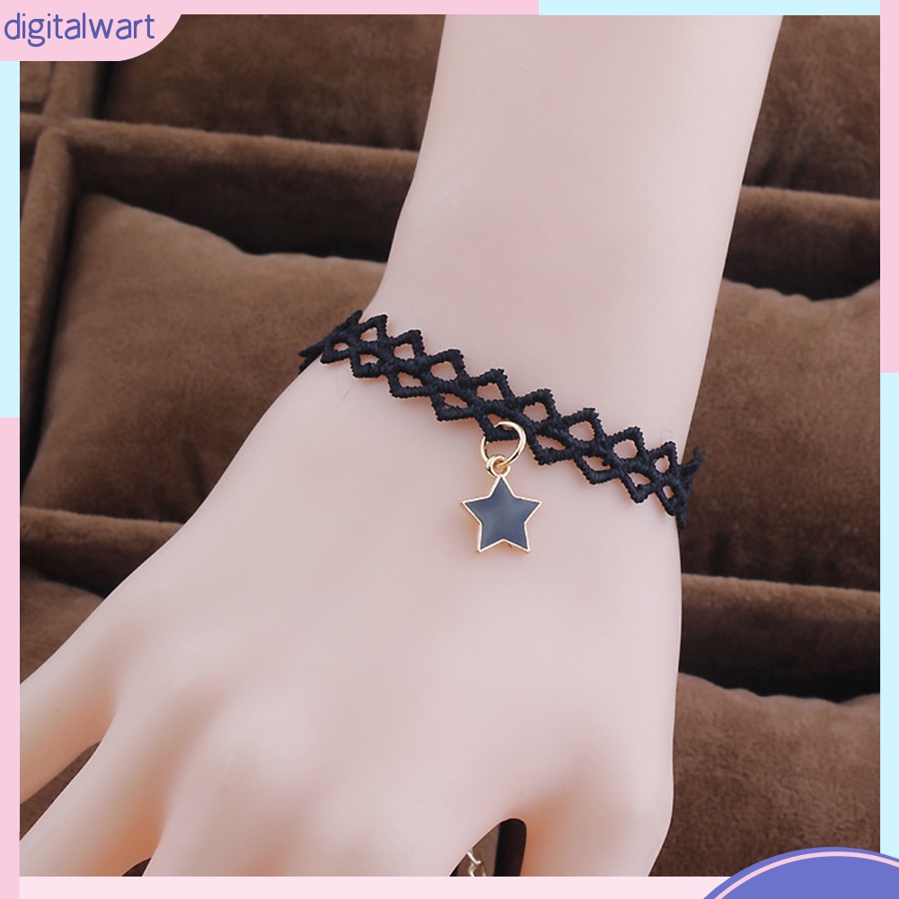 Vòng tay phối ren thiết kế mặt ngôi sao năm cánh phong cách Gothic cá tính trẻ trung dành cho nữ