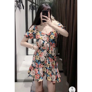 VÁY HOA CỔ V ĐUÔI CÁ