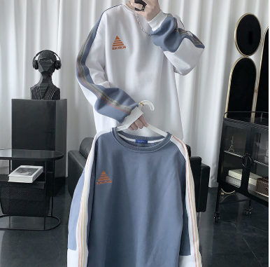 Áo sweater cổ tròn dáng rộng lót nhung phối màu phong cách hong kong thời trang mùa thu cho nam size m-4xl | BigBuy360 - bigbuy360.vn