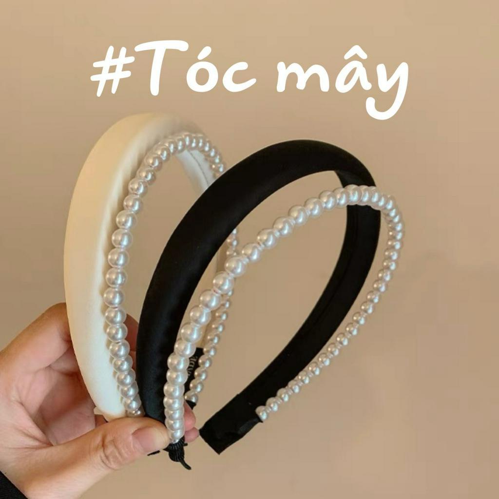 Bờm tóc basic phối trơn và chuỗi hạt đen trắng tiểu thư BT607