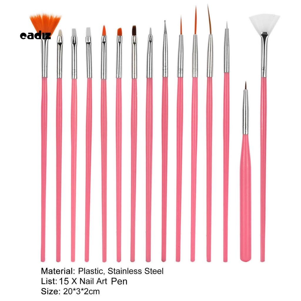 Set 15 Cọ Vẽ Móng Tay Nghệ Thuật Nhiều Hình Dạng Có Thể Tái Chế