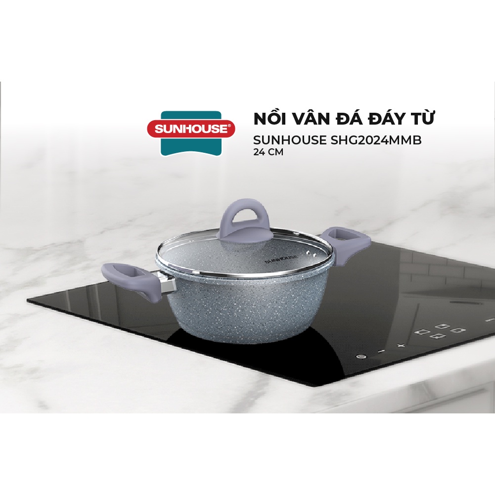 Nồi vân đá đáy từ Sunhouse SHG2024MMB  sử dụng cho mọi loại bếp