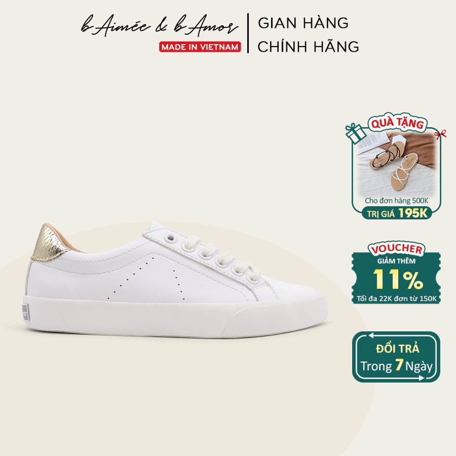 Giày thể thao nữ sneaker màu trắng đẹp dáng giày đế bằng cổ thấp chính hãng bAimée &amp; bAmor - MS0963