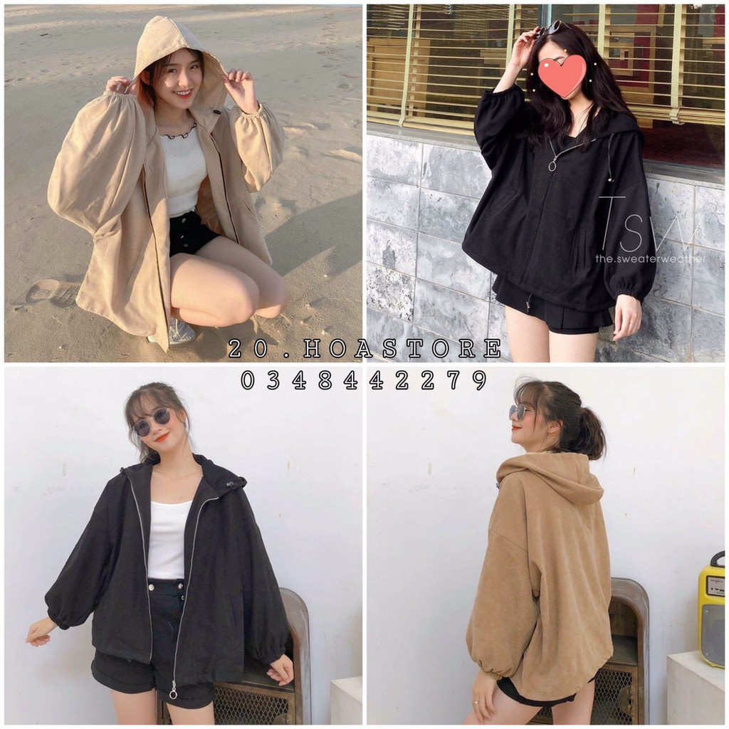 ÁO KHOÁC KAKI NỈ LÌ OVERSIZE KHÓA TRÒN TAY PHỒNG BE ĐEN NÂU - Jacket hoodie trendy Ulzzang