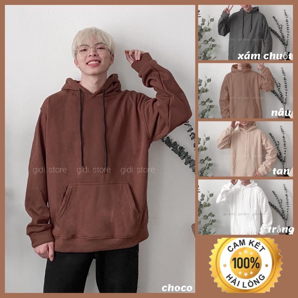 Áo Hoodie Basic thu đông Nam Nữ Unisex - Áo nỉ trơn chui đầu tay dài có mũ form rộng vải dày dặn